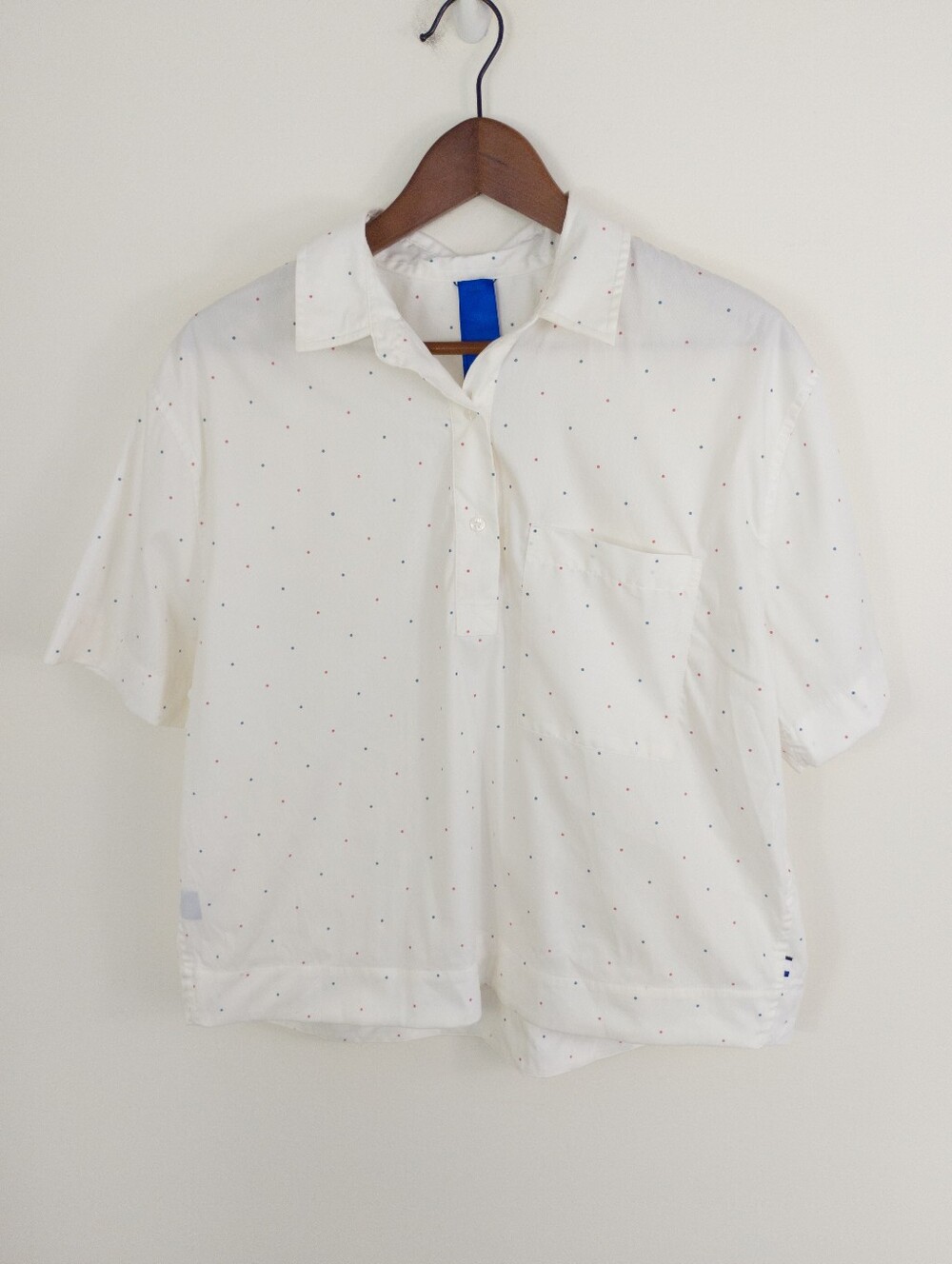 Kit and Ace Women's Large White Polka Dot Short Sleeve Popover Shirt Top Large